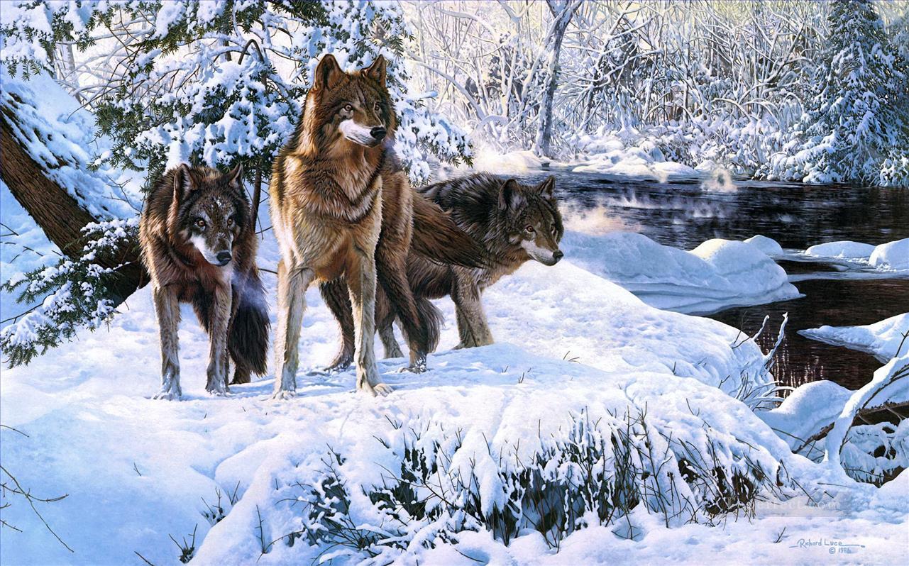 wolves in winter scenes Oil Paintings